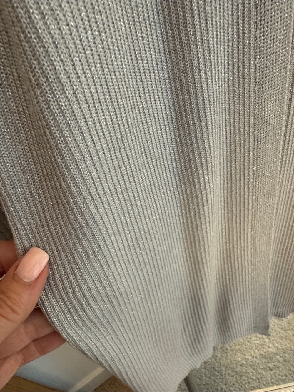 Vince Camuto Subtle Metallica Silver & Gray Open-Front Ribbed Long Cardigan - Picture 4 of 7